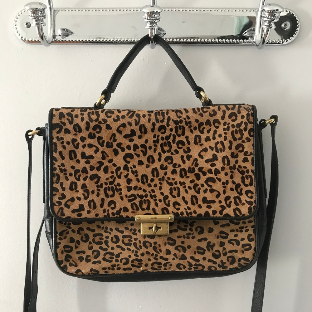 Fossil Leather Cheetah Crossbody Purse